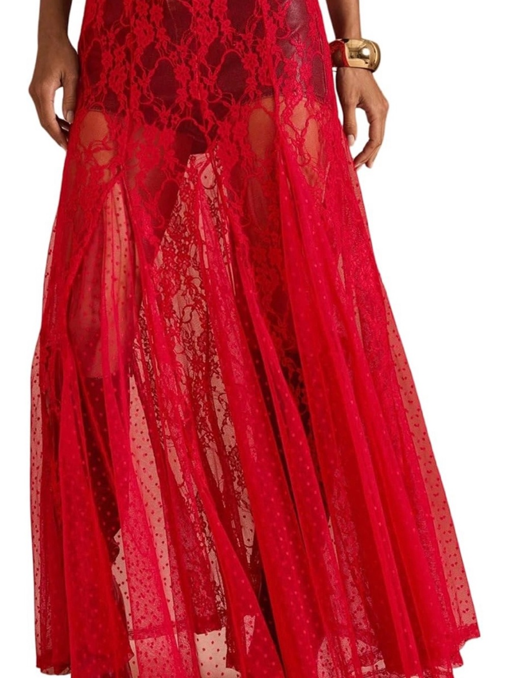 Red Lace A-Line Maxi Skirt by